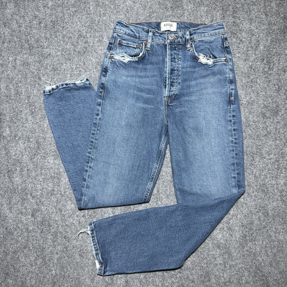 Agolde Riley High Rise Straight Crop Jeans Women Tag 25 Light Distress FIt 26x25